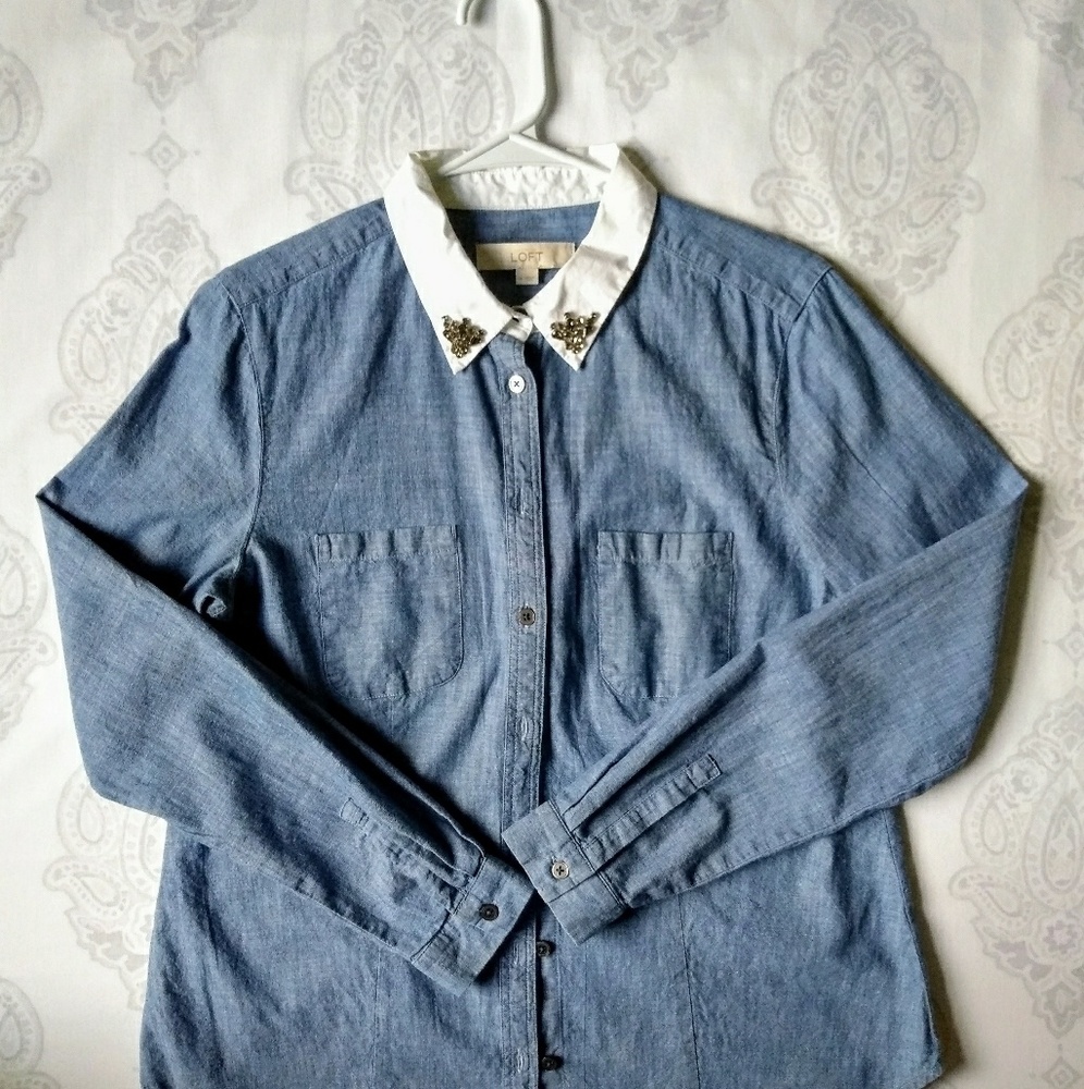 Anne Taylor LOFT | Embellished Chambray Shirt